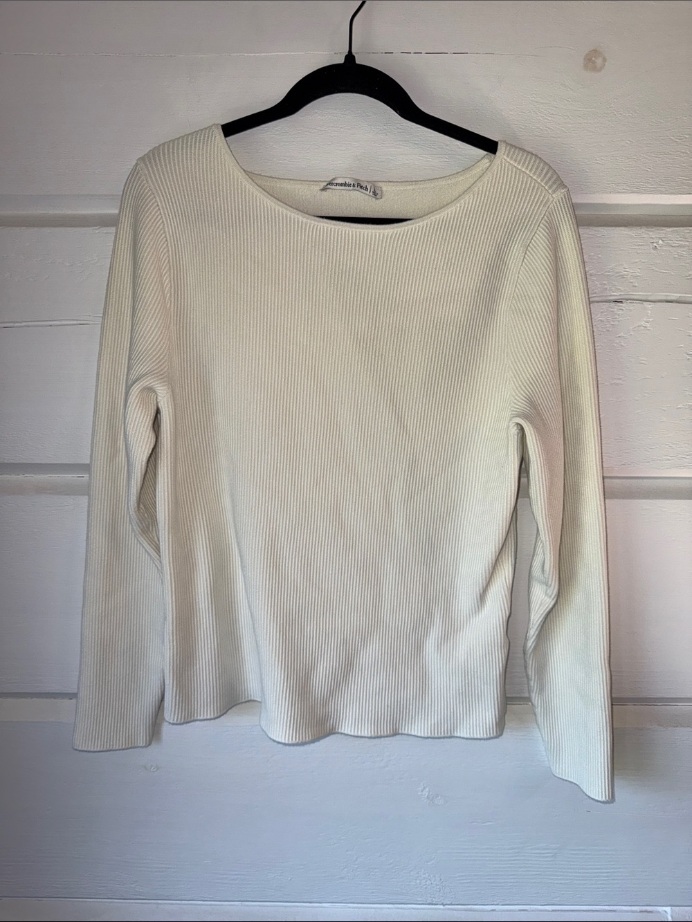 Abercrombie and Fitch Cream Ribbed Long Sleeve Top